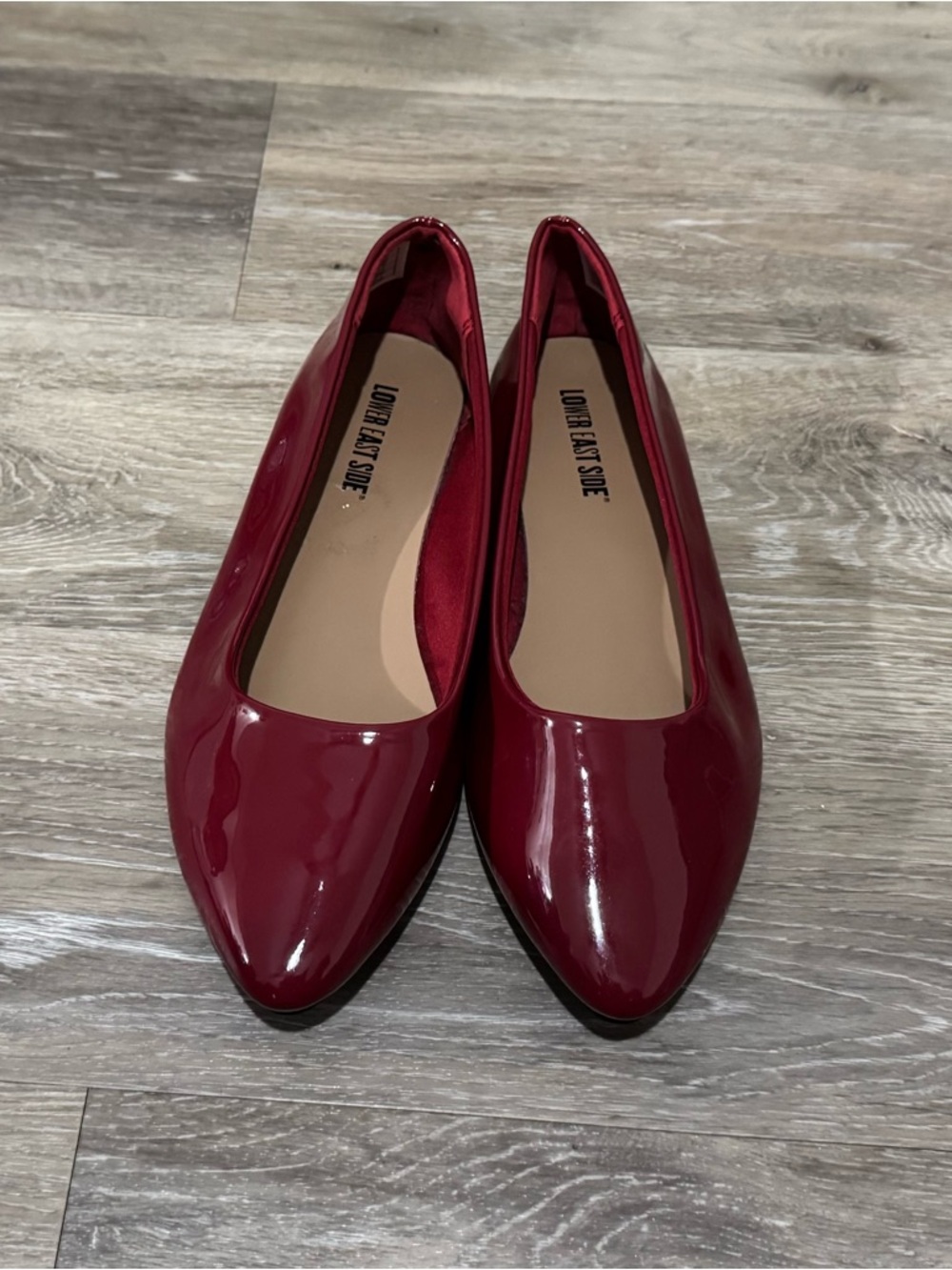 LOWER EAST SIDE Patent Pointed Toe Ballet Flats in Red
